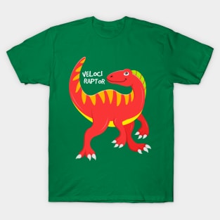 Velociraptor Dino Boys Girls Red Dinosaur T-Shirt